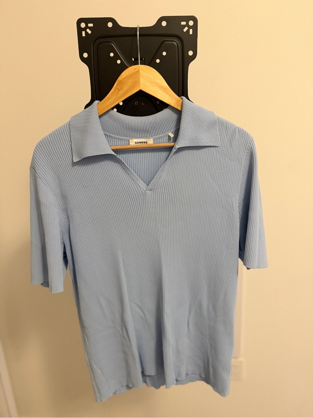 Sandro Men's Light Blue Ribbed V-Neck Polo